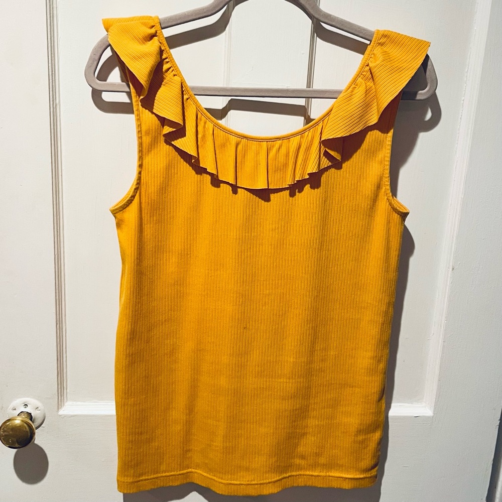 Ribbed Ruffle Tank in Marigold - Picture 4 of 4